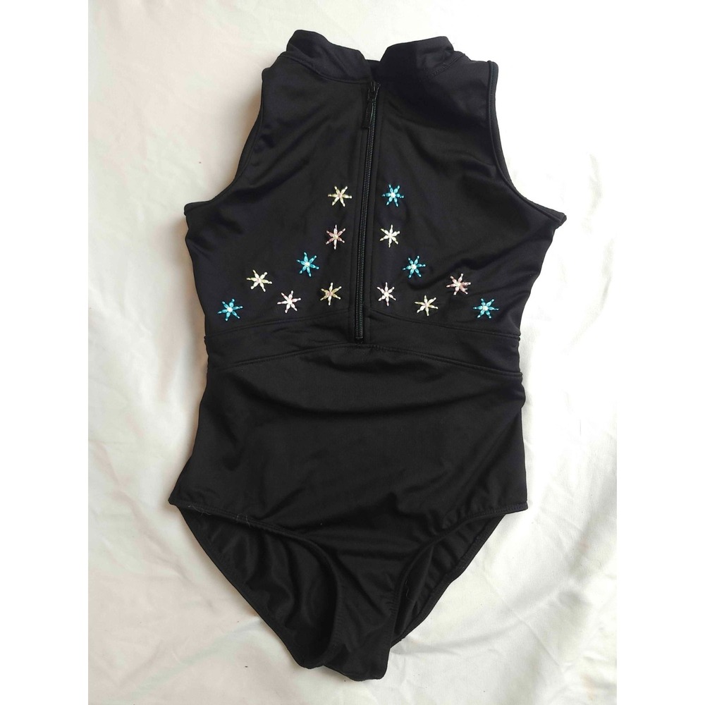 Bloch‎ Keiko Flower Embroidered Zipper Front Tank Bodysuit Leotard Dance Ballet